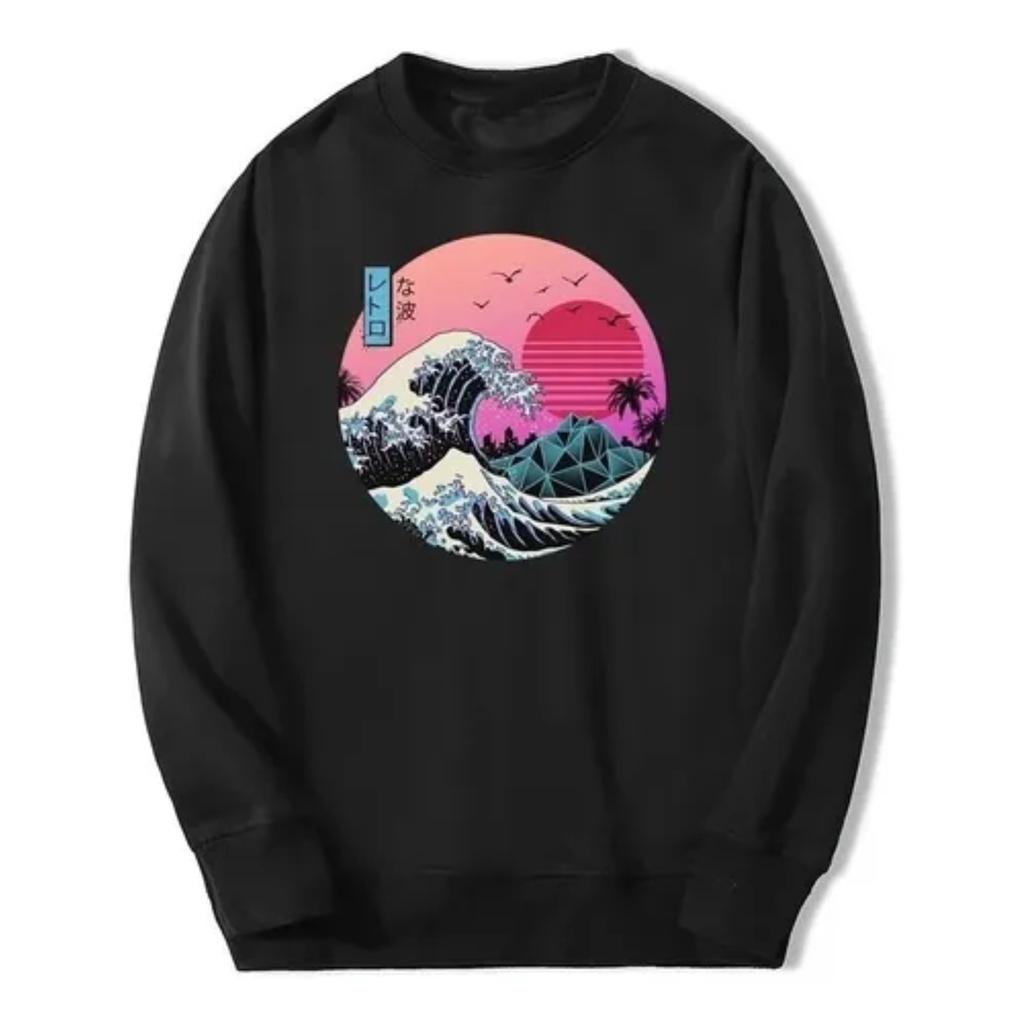 Blusa Gola Careca Vaporwave Ondas Mar Casaco Promoção...