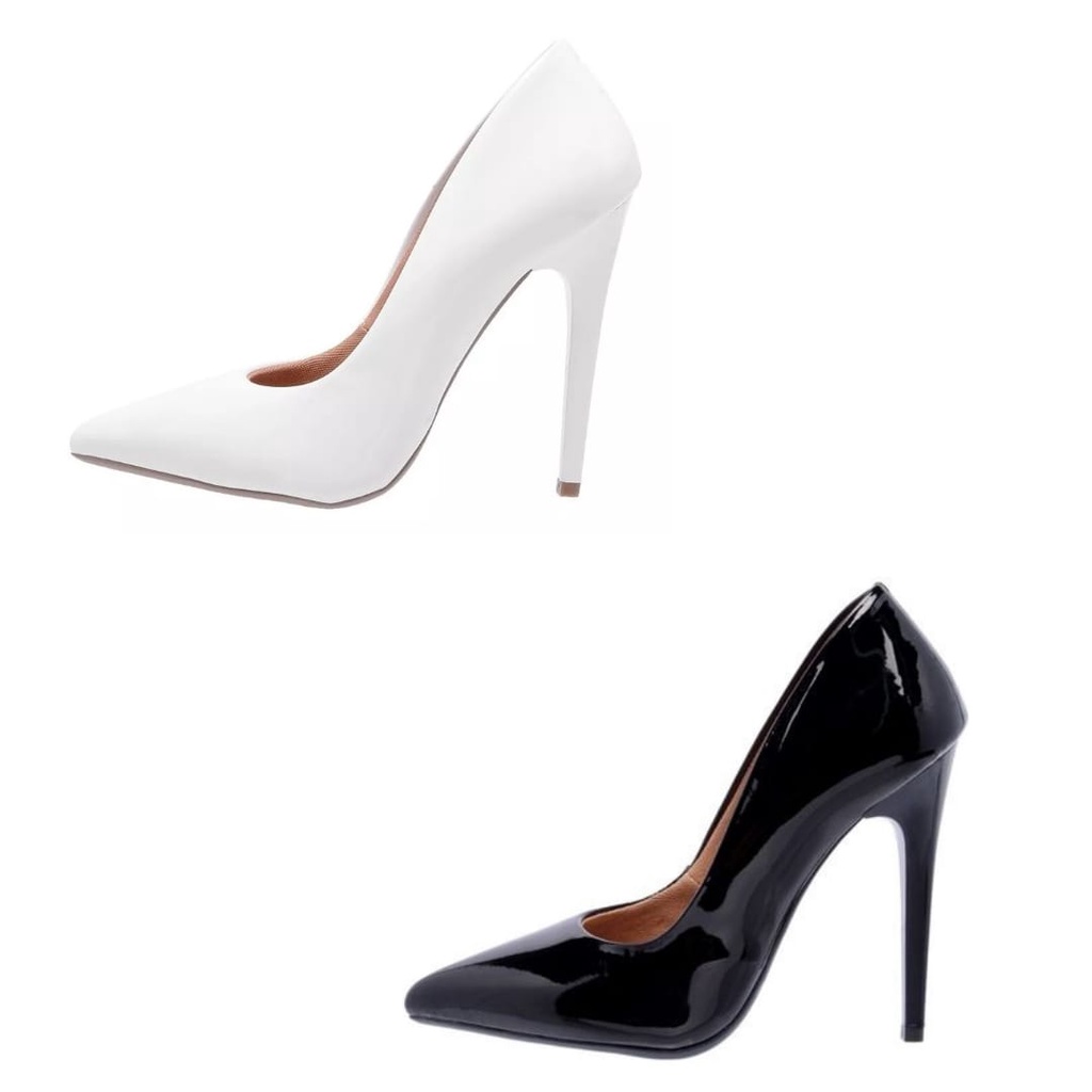 KIT 2 PARES SCARPIN PTAH! SALTO ALTO VERNIZ BRANCO e  PRETO em Oferta na Shopee