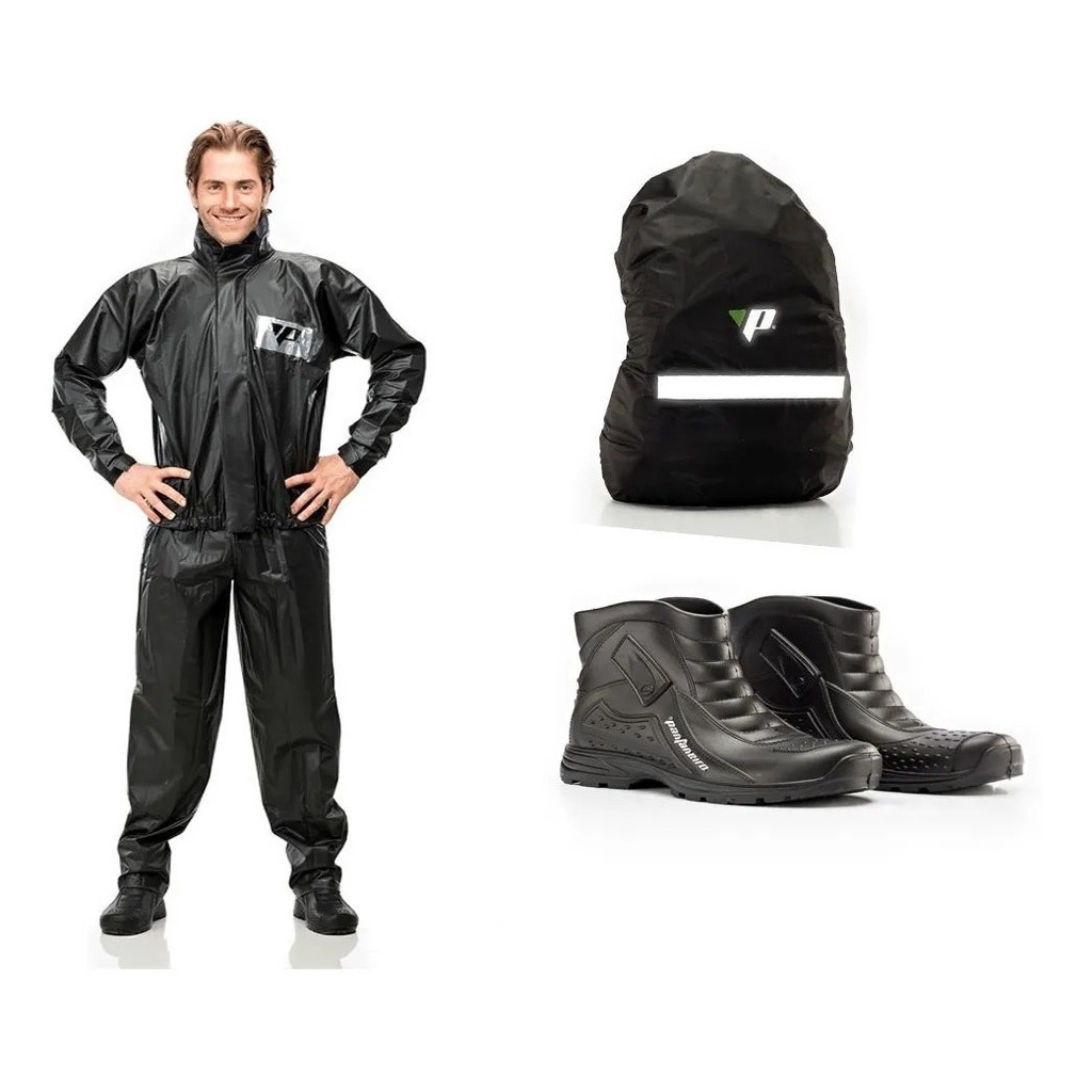 Capa De Chuva + Bota + Capa De Mochila Moto Motoqueiro.