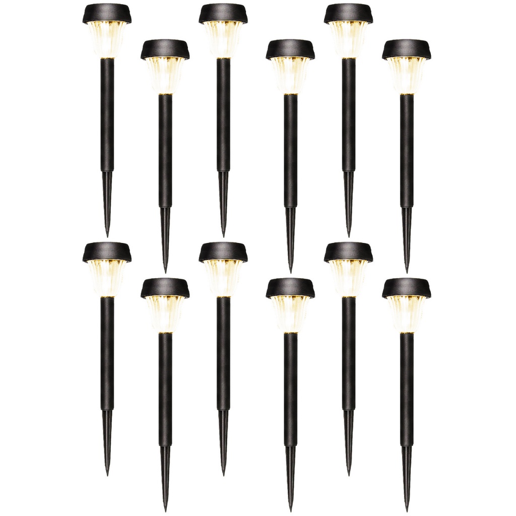 Kit 12 Luminária Espeto Solar Jardim Recarregá Led Bc Quente
