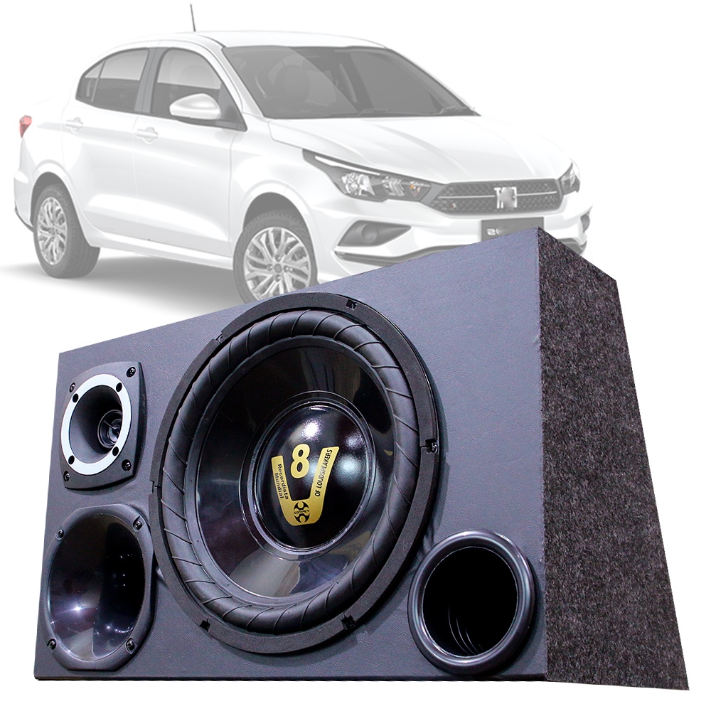 Caixa Trio Som Automotivo Trio Completa Subwoofer Fiat Cronos em Oferta na Shopee