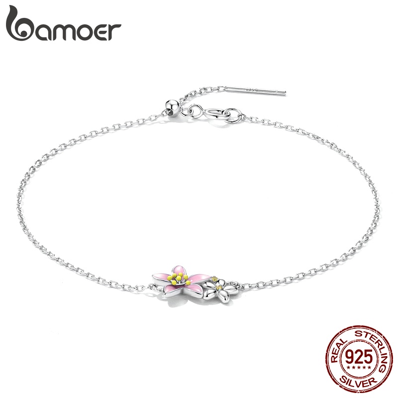 Bamoer Pulseira Feminina Com Design De Flores De Cerejeira/Flor De Prata 925