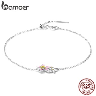 Bamoer Pulseira Feminina Com Design De Flores De Cerejeira/Flor De Prata 925