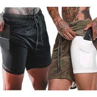 Kit 2 Bermudas Masculinas Academia 2 em 1 Dupla Camada e Suporte para Celular