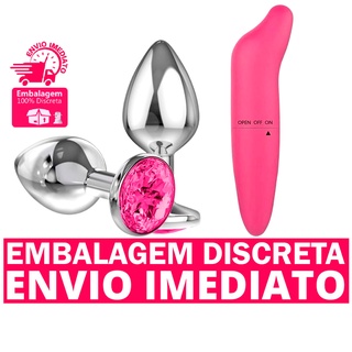 Plug Anal em Aço P Dilatador + Vibrador Feminino Estimulador Ponto G Golfinho