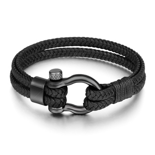 Corda De Couro Moda Europeu E Americano Trançada/Pulseira De Aço Inoxidável/Ferradura/Fivela Para Masculino