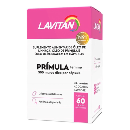 Prímula Femme 60 Capsulas 500mg Por Capsula Óleo De Linhaça