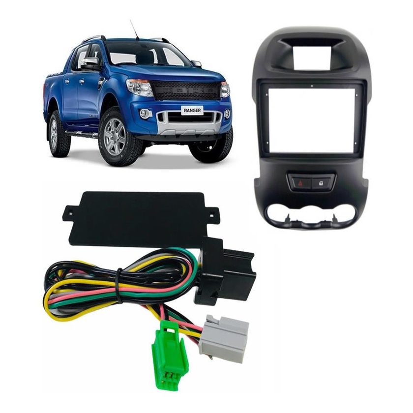 Moldura Central Multimídia Ford Ranger 2012 9  Polegadas Com Chicote Botões  Dvd Car Play Android Multimídia Som de Carro Dvd  Preta