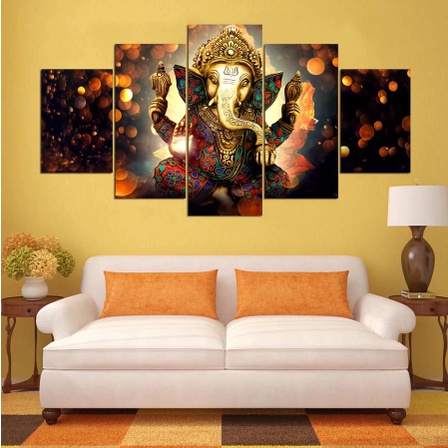 Quadros decorativos Grandes 1,80x0,65 Mosaicos para sua sala ou quarto Kit  5 peças Ganesha Retratação abstrata Religião  visu = 305