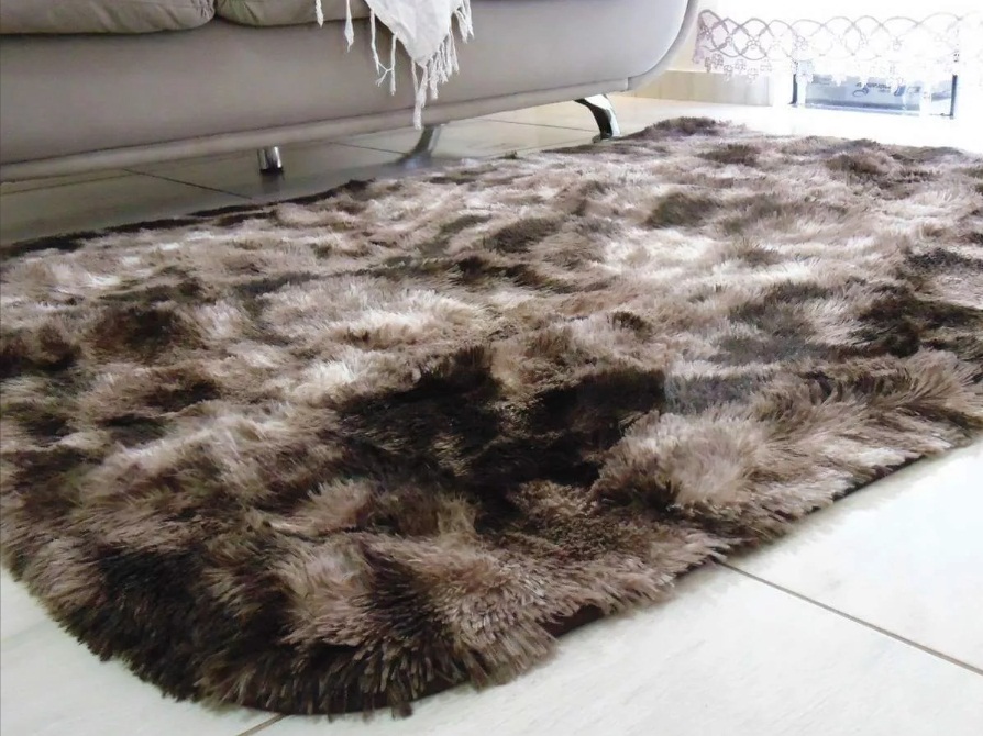 Tapete de Sala Felpudo Peludo 2,00 x 1,40 Marrom Mesclado Bege Mesclado