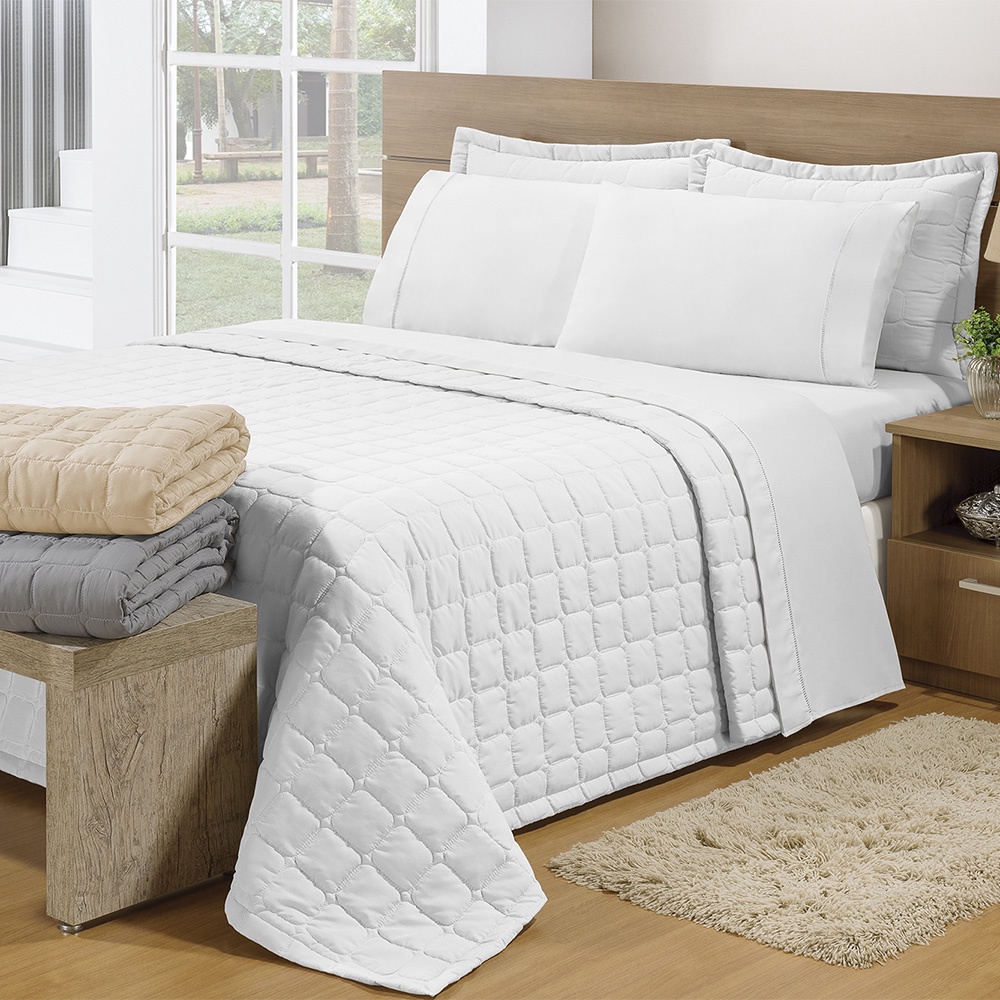 Kit Cobre Leito Colcha Super King 3 Peças Matelado Dupla Face Berlim