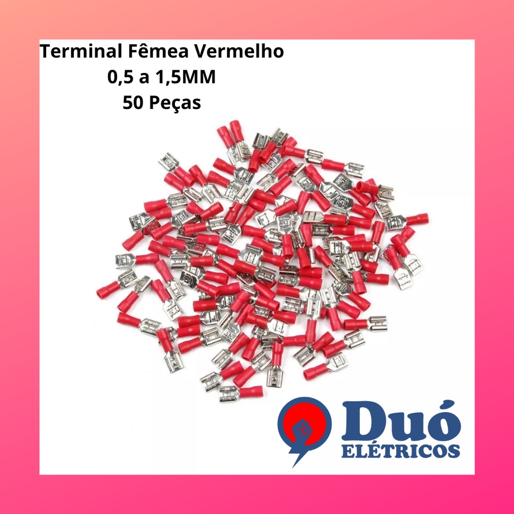 Terminal Femea Pré Isolado - 0,5 a 1,5mm - 50 Pçs.