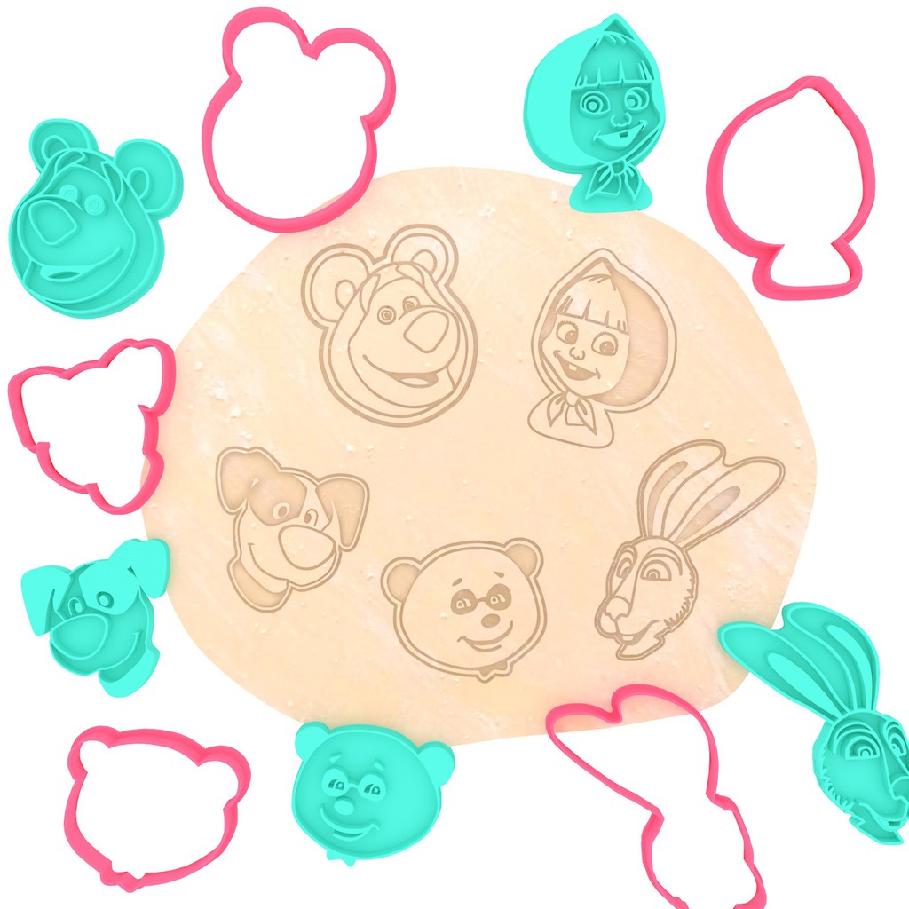 KIT MASHA E O URSO CORTADOR / MARCADOR DE BISCOITOS, BOLACHAS, BISCUIT