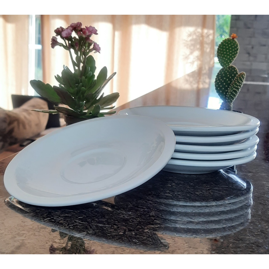 Jogo 6 pratos de sobremesa / Píres para tigelas e Cumbucas até 500ml - Porcelana Branca