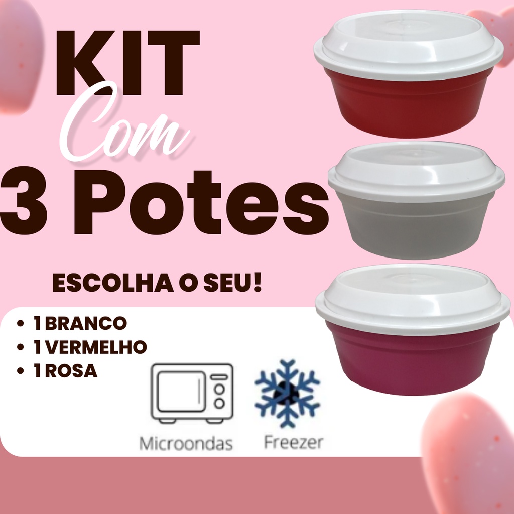 3 Pote Redondo Plástico Para Mantimentos 700ml Cores Variadas - Vermelho Violeta e Transparente Peça Organizadora Tapoer Vasilha