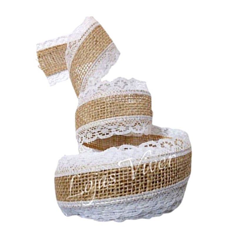 Fita de Juta Com Renda Externa 5cm x 9,5 Metros