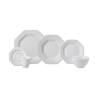 Aparelho de Jantar e Chá Schmidt Porcelana Prisma Branco 20 Peças + Bowl 500ml