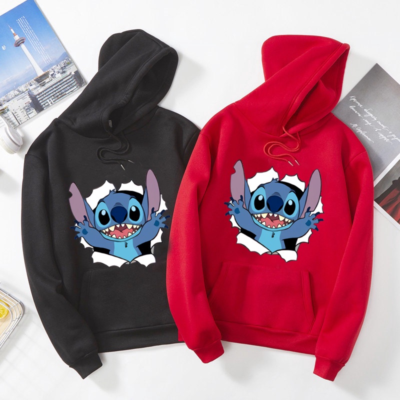 Blusa Moletom Canguru Lilo Stitch Desenho Feminino Capuz Com Bolso Anime