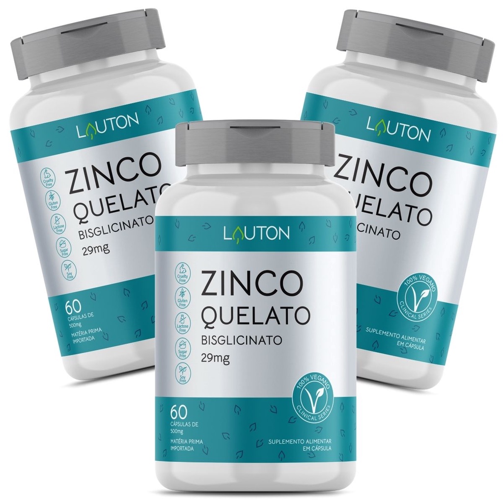 Zinco Quelato Bisglicinato 29mg Vegano Premium Lauton - Kit 3 - Health