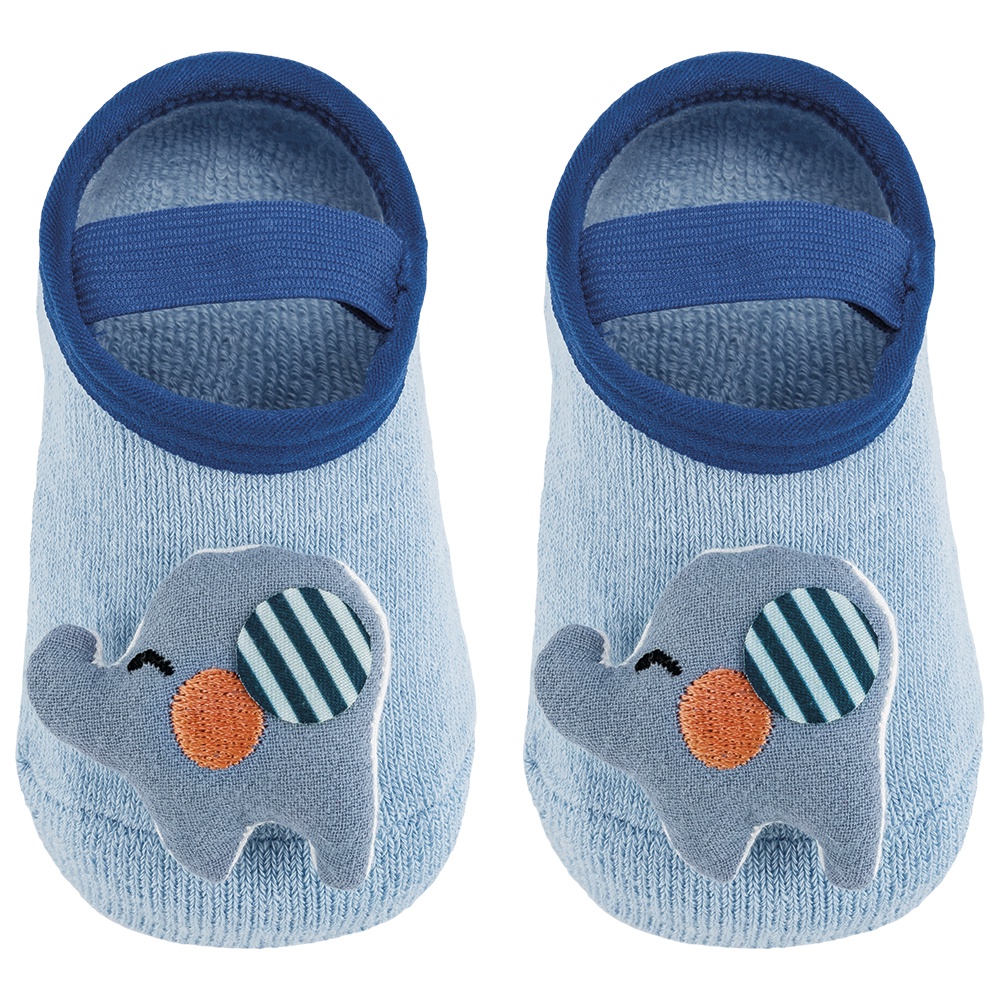 Meias Azul Bebê Sapatilha antiderrapante Elefante 6-12 meses 14528- Buba