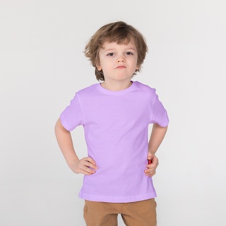 Camiseta Infantil Unissex Manga Curta de Algodão - Lilás em Oferta na Shopee