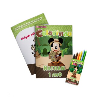 20 Kit colorir revista giz personalizados lembrancinha Safari