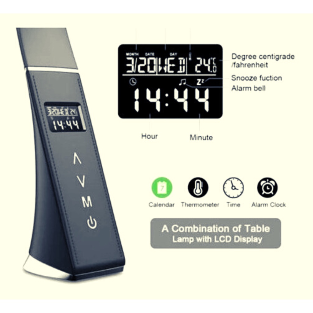 Luminária Mesa Led Recarregável Flexível 360 Desk Lamp Table com despertador e função soneca
