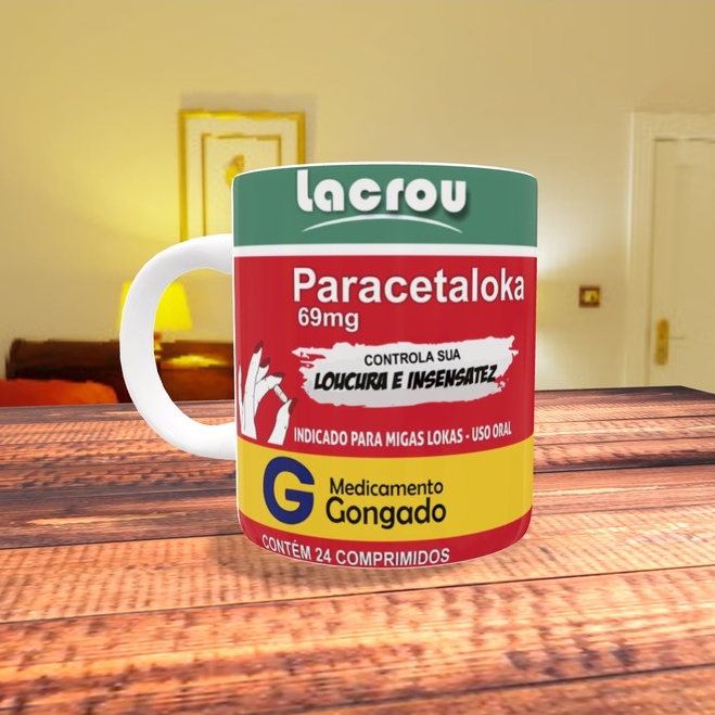 Caneca Porcelana 325 ml Paracetaloka , lacrou para presente amiga engraçada , presente barato e legal