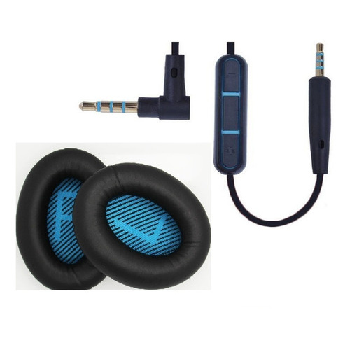 Kit Compatível com Fone de Ouvido Bose Oe Qc25 E Qc35  - Par de Espumas + Manual + Cabo Com Microfone P1 x P2 com microfone e controle - Novo - Envio Rápido no Brasil