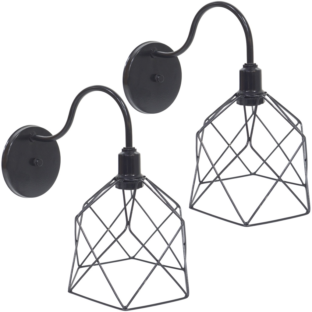 2 Luminárias Arandela de Parede Aramada Cálice Industrial Retro Preta Agp Ilumini Vintage - 256700