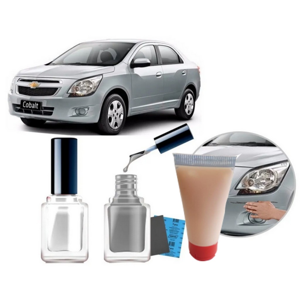 Tinta Tira Risco Automotivo Chevrolet Cobalt Prata Switchblade 10ml + Cera De Polir 15ml Polimento