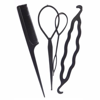 Kit De 4 Acessórios P/ Cabelo Varias Cores Pente Bun Maker Agulha Mágica Pente
