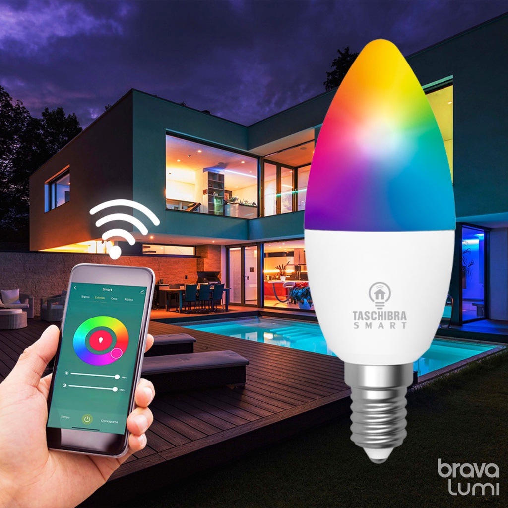 Lâmpada Led Smart Wi-Fi Inteligente Vela 6W E14 RGB Taschibra