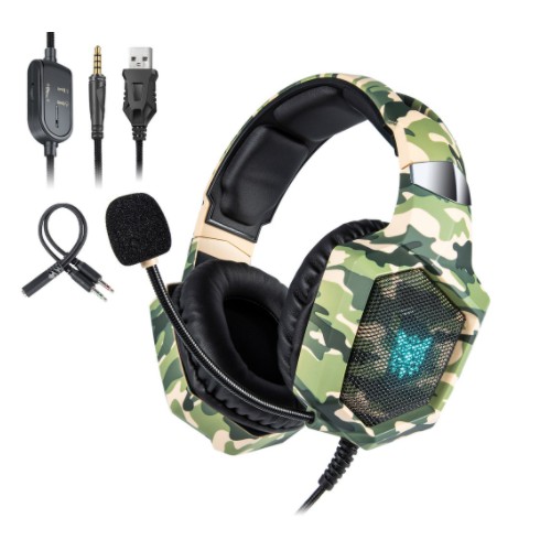 Fone de Ouvido Headset Gamer Onikuma K8 Camuflado Verde PC PS4 Xbox