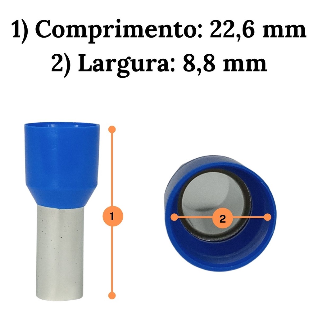 50x Conectores Elétricos Ilhós Simples Isolado Azul 16mm Terminal Tubular Ilhos Tubo Pré Isolado Eletrolítico · foto 2