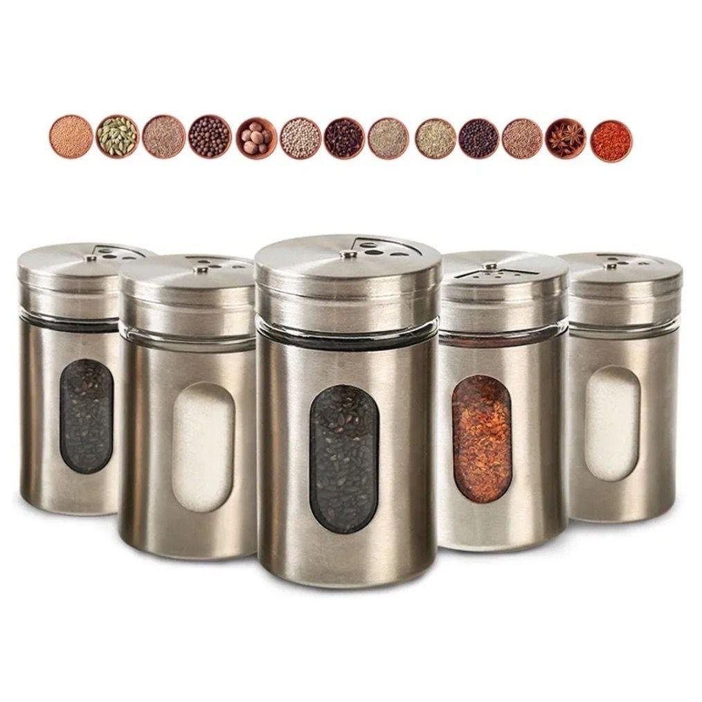 Saleiro Pimenteira Condimentos Vidro Premium Aço Inox Com Visor - Unitário