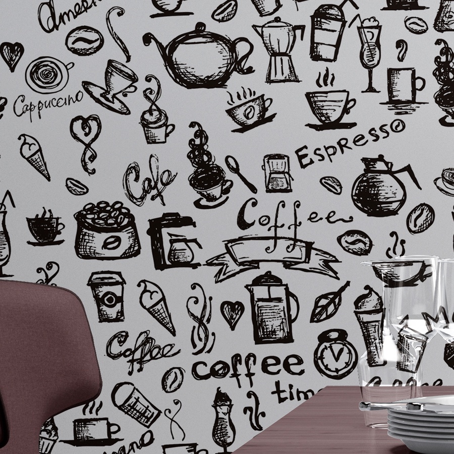 Papel De Parede Vinílico Lavável Cozinha Gourmet Café Branco em Oferta na Shopee