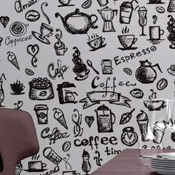 Papel De Parede Vinílico Lavável Cozinha Gourmet Café Branco