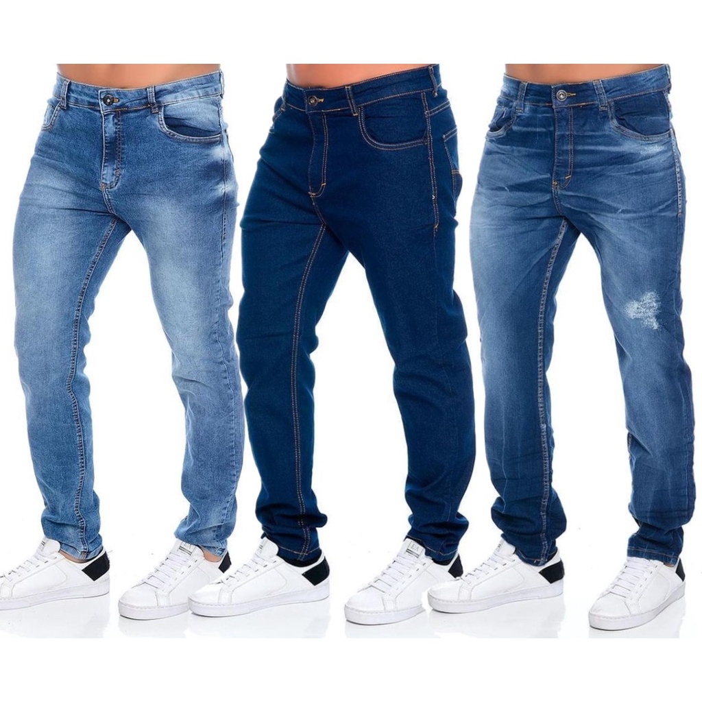 Kit Calças Jeans Masculina Slim Elastano Atacado Shopee Brasil