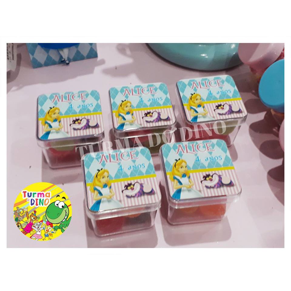 Kit 10 ou 20 Caixinhas Acrilica Personalizadas Alice no Pais das Maravilhas