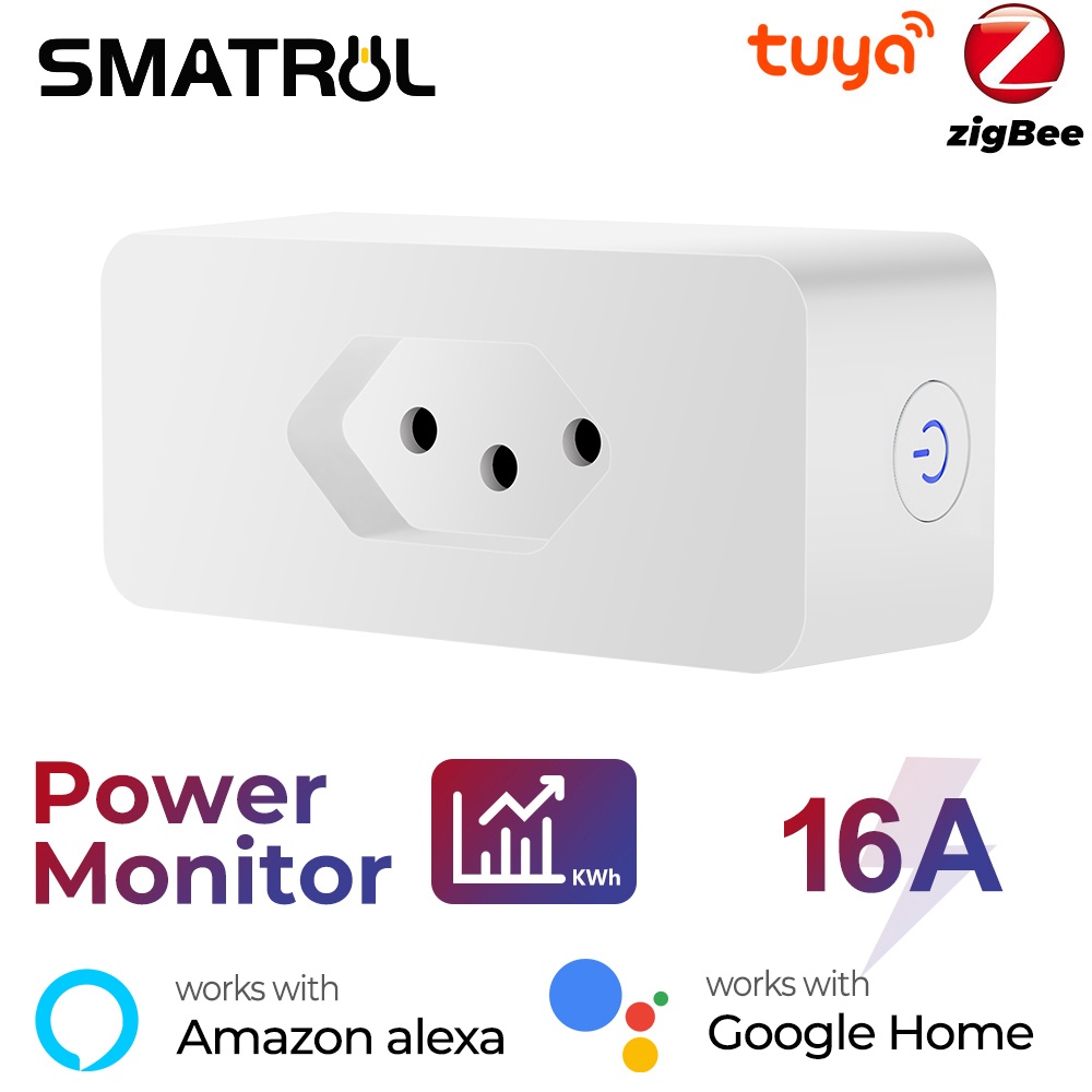 SMATRUL Brasil Monitor De Energia 16A Tuya Inteligente Plugue Tomada Zigbee Sem Fio De Controle Com Moniterring Temporizador Elétrico Adaptador Voz Funciona Alexa Inicial Do Google