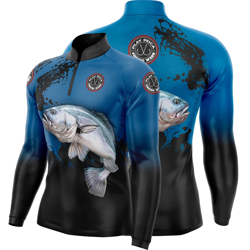 Camisa De pesca Play Pesca  Corvina  Com proteção UV50 Azul