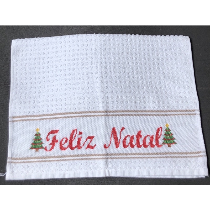 Pano de prato Natalino em ponto cruz | Shopee Brasil