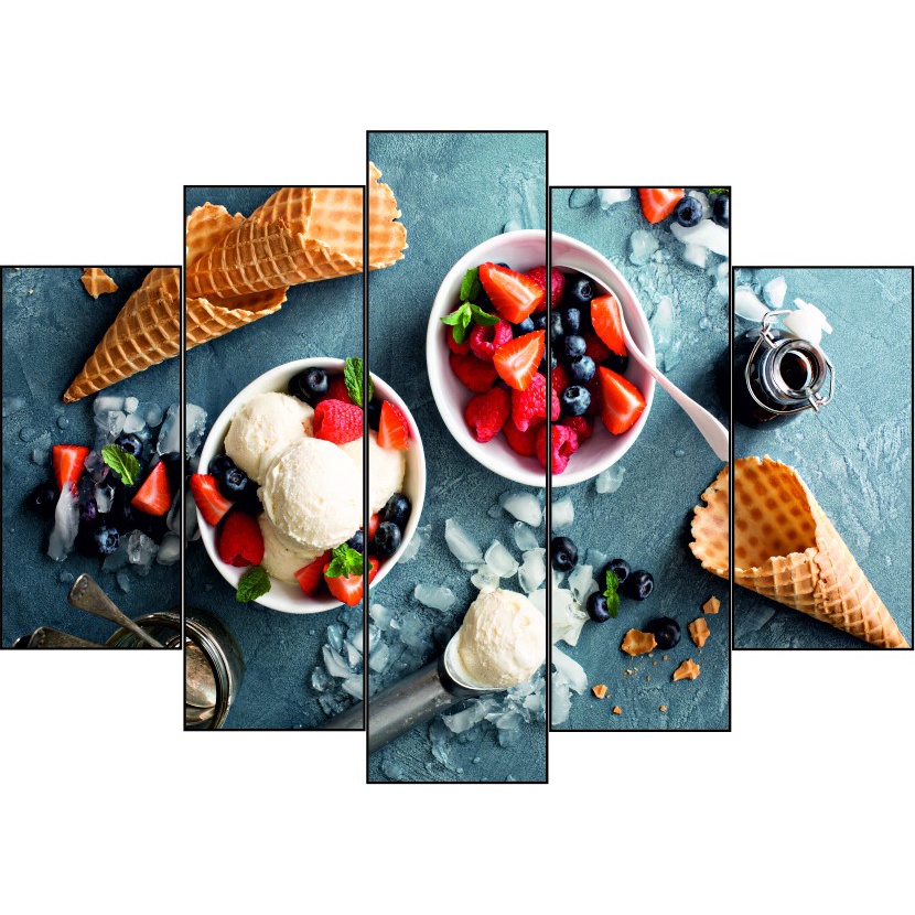 Quadro Decorativo Mosaico 5 Peças Sorveteria Cascão Frutas