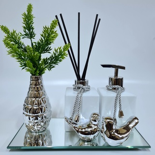Kit Lavabo Luxo Vasinho , Difusor, Saboneteira, Bandeja Espelhada em Oferta na Shopee