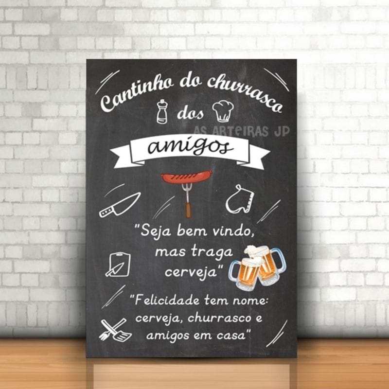 Plaquinha Quadro Decorativo Personalizado Cantinho De Churrasco Dos Amigos Seja Bem Vindo Mas Traga Cerveja Para Área De Lazer 20x30