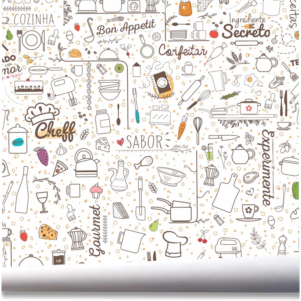 Papel De Parede Cozinha Utensilio Confeitaria Bolo Doce A495
