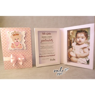 Convite padrinhos com foto capa ursinha princesa - Convite batismo - Convite batizado rosa - Lembrança padrinhos em Oferta na Shopee