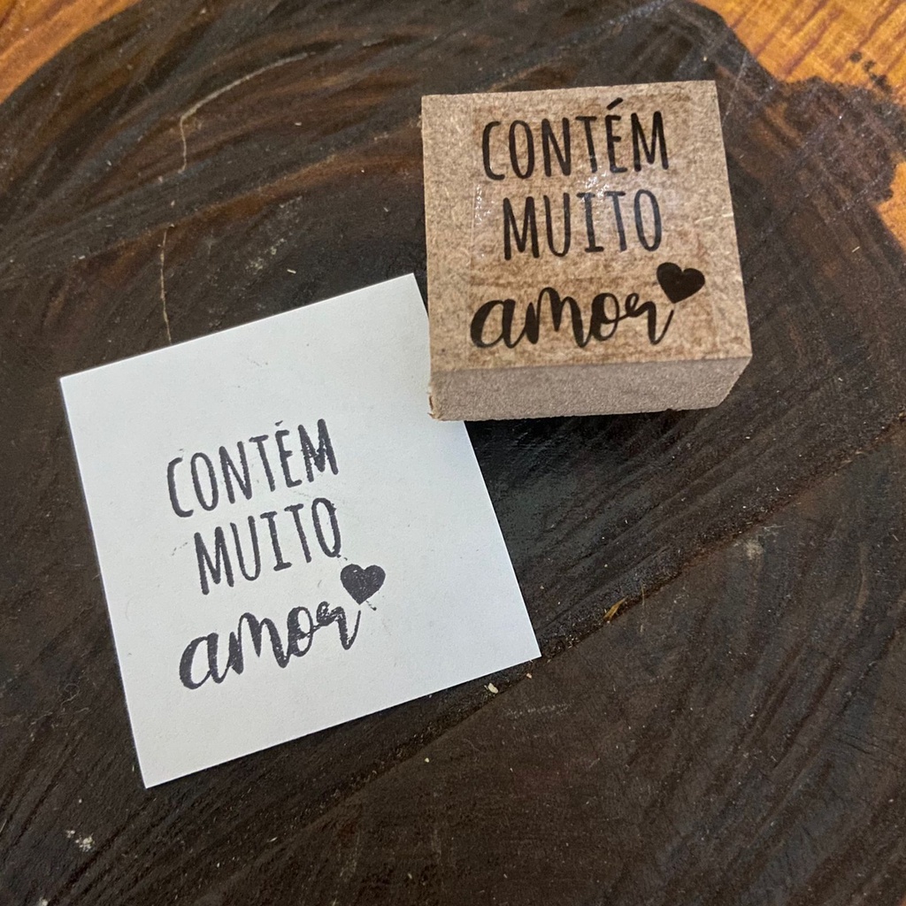 Carimbo Contém muito amor embalagem correios entrega caixa tag decorativo