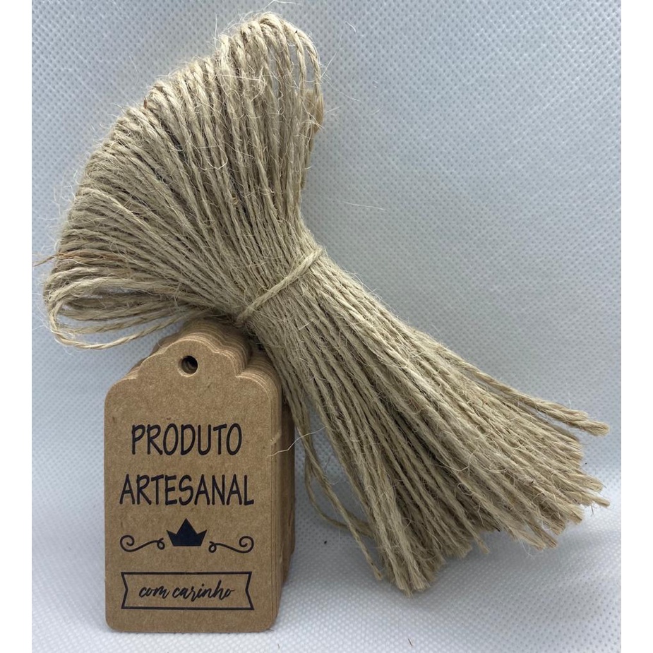 100 Tag Produto Artesanal Com Carinho Cordão De Sisal Incluso em Oferta na Shopee